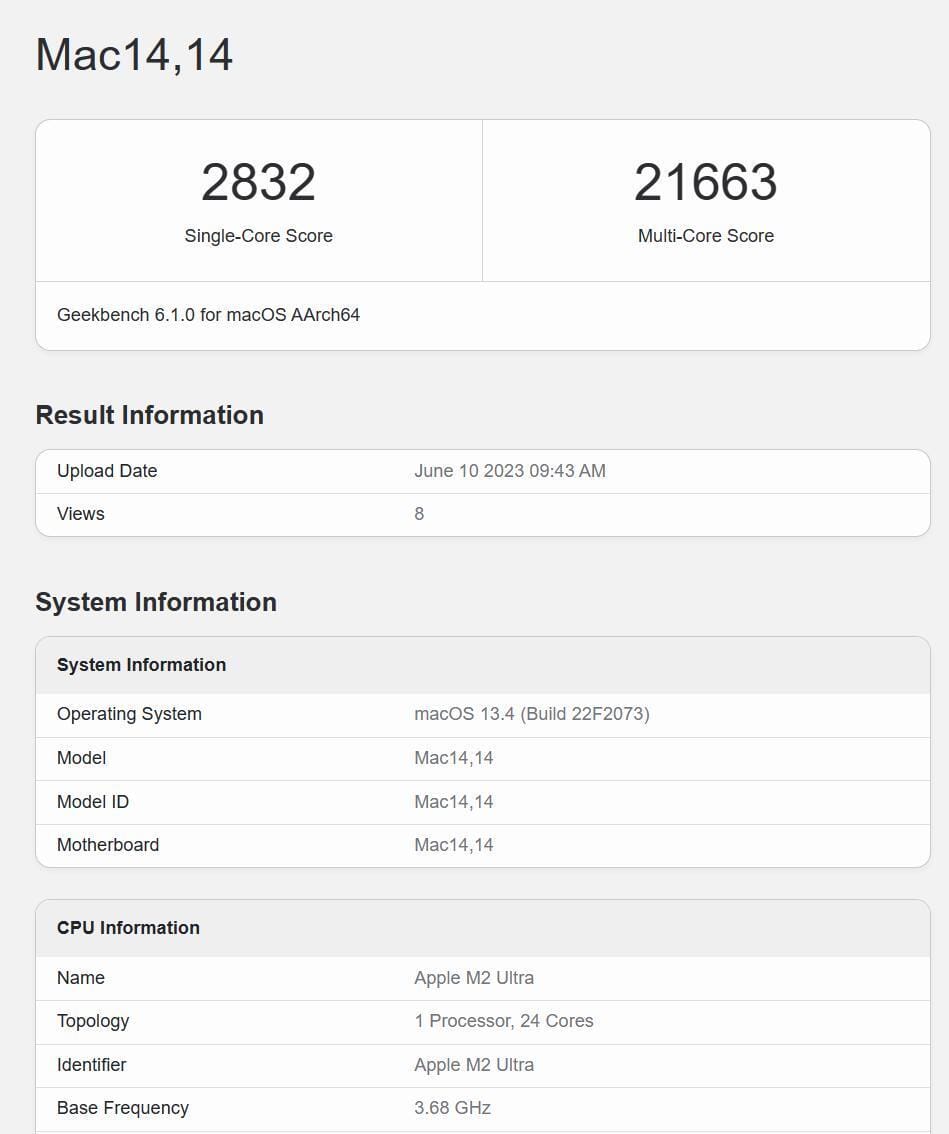 苹果M2 Ultra跑分曝光：已超越RTX4080，多核提升23.3％