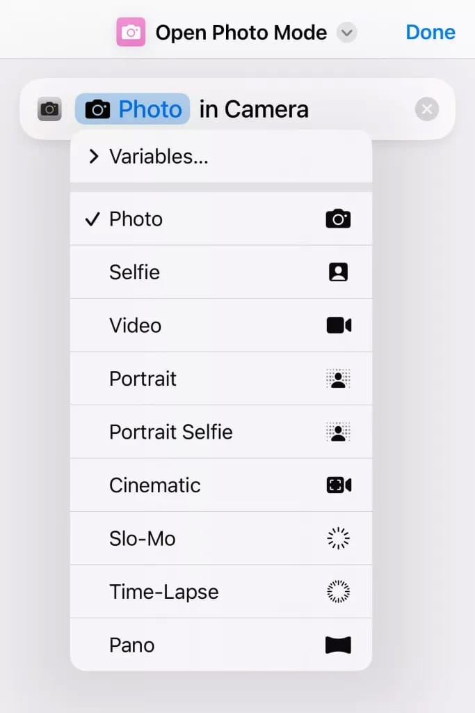 苹果 iOS 17 新特性：通过捷径可直接启用 9 种相机模式