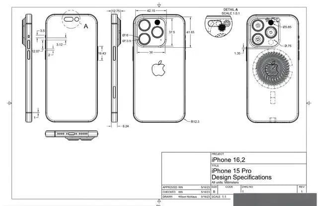 iPhone 15 Pro原理图显示了新的 “动作 ”按钮、USB-C 端口和更厚的边框