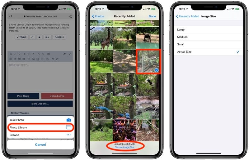 iOS 13 教程：如何在 Safari 浏览器上传图片时选择图像大小？