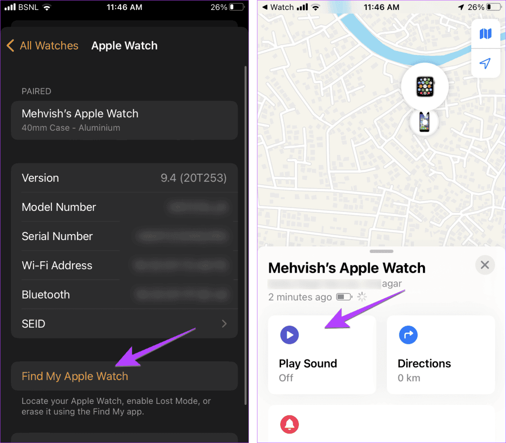 如何从iPhone ping Apple Watch