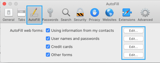 如何在Mac上的Safari浏览器中禁用表单自动填充