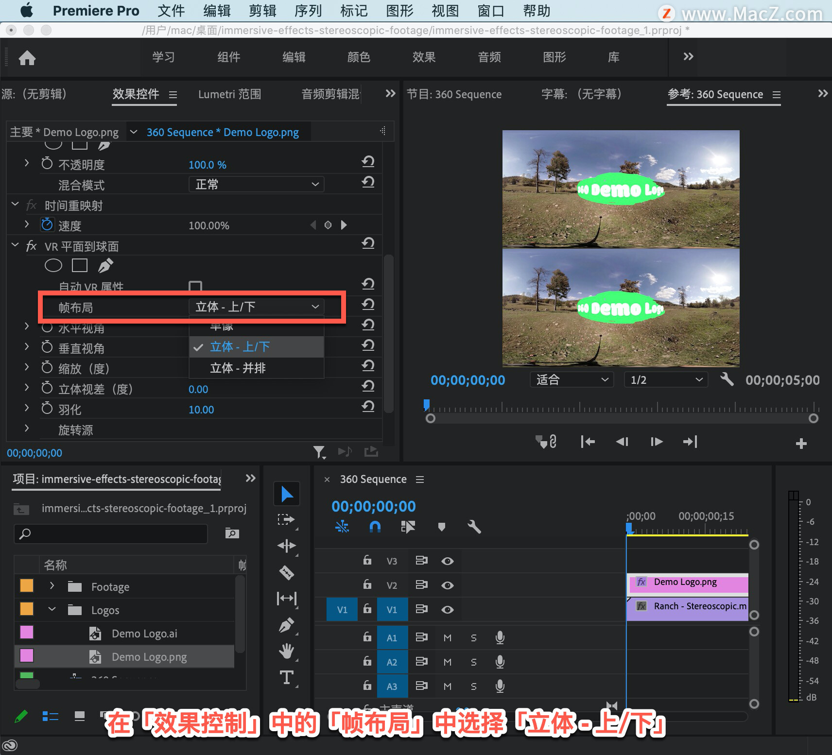 After Effects 教程「78」，如何在 After Effects 中对立体视频应用沉浸式视频效果？