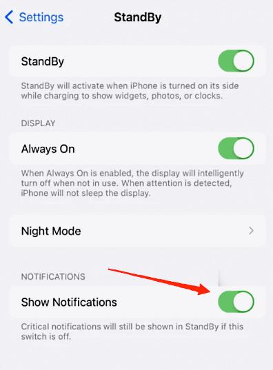 如何在运行iOS17的iPhone中启用或禁用待机模式下的通知？