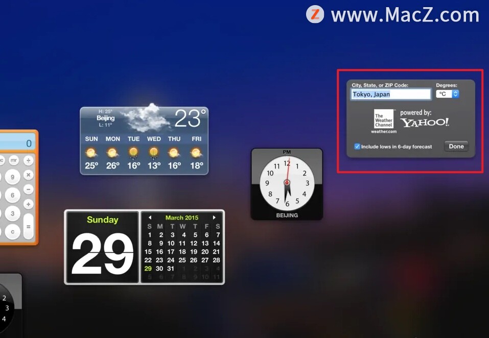 如何使用Mac电脑中的天气小工具？