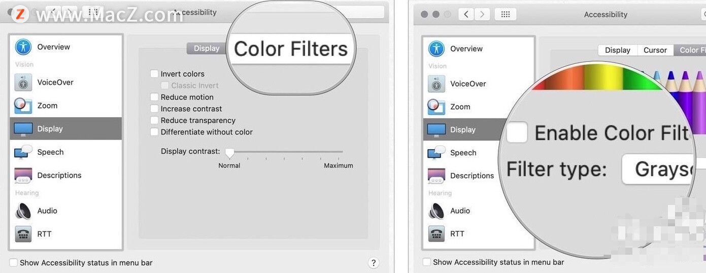 如何在Mac电脑中使用视觉和颜色辅助功能选项？