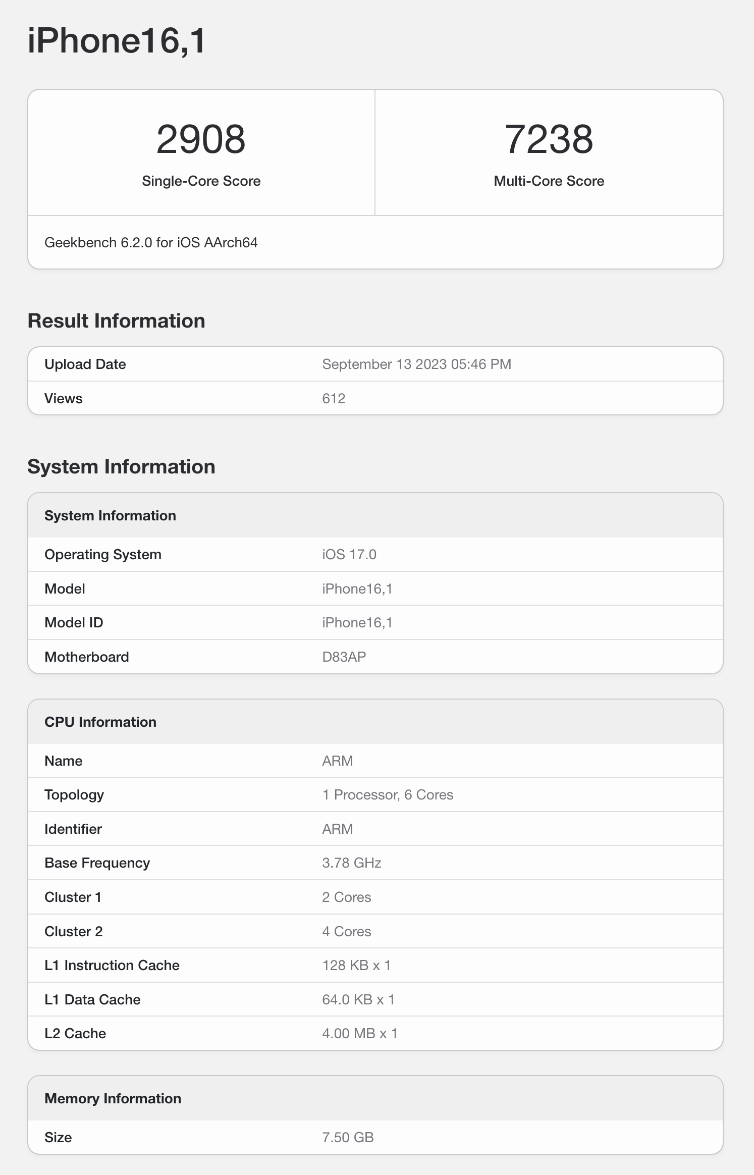 苹果 iPhone 15 Pro 现身 Geekbench：A17 Pro 跑分提升，确认 8GB 内存
